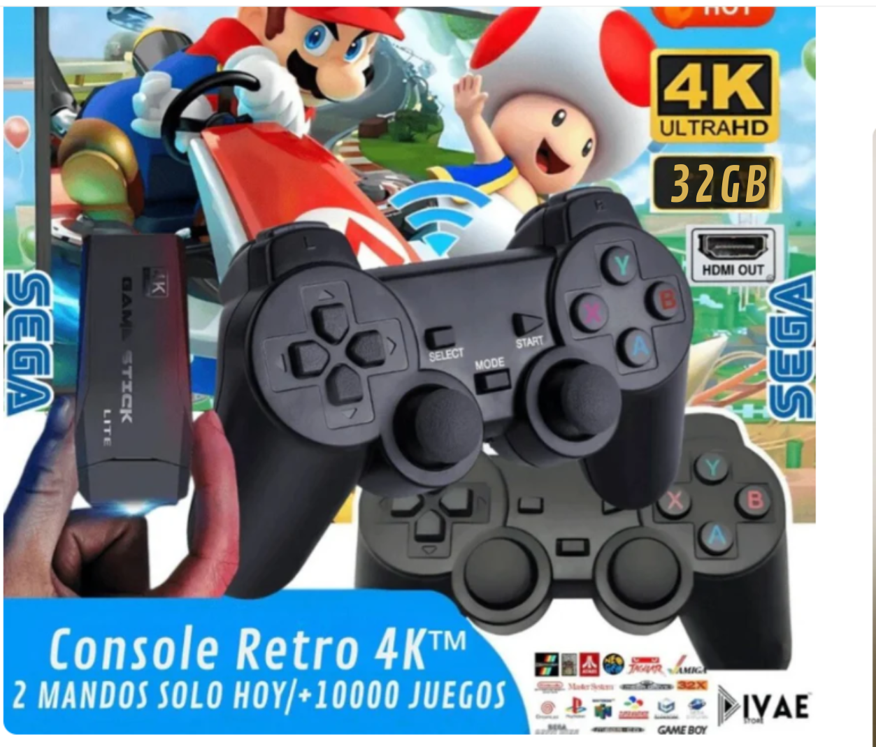 GameStick Retro 10.000 juegos 2 Controles Inalambricos + 2 Regalos - Diversión nostálgica para toda la familia