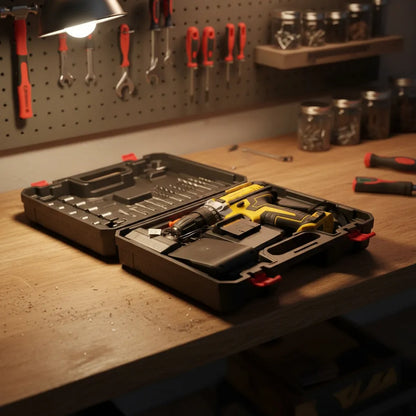 ÚLTIMAS UNIDADES TALADRO INALÁMBRICO + 2 BATERÍAS + CAJA DE HERRAMIENTAS + 26 ACCESORIOS DE REGALO + CARGAGOR