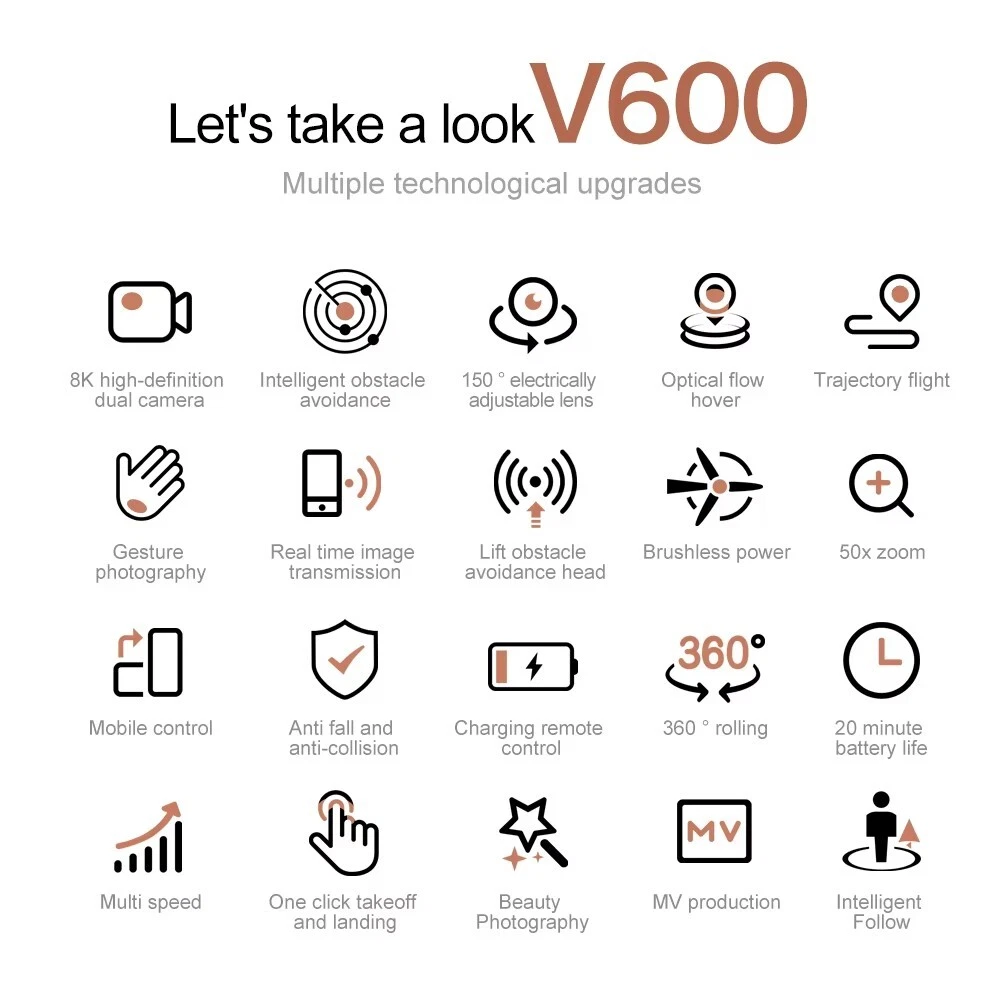 Dron 8K Cámara Dual V600 LED | XIOAMI